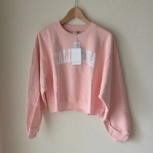 Sporty & Rich California Crewneck Crop Sweatshirt Ballet Pink & White NEW Cotton